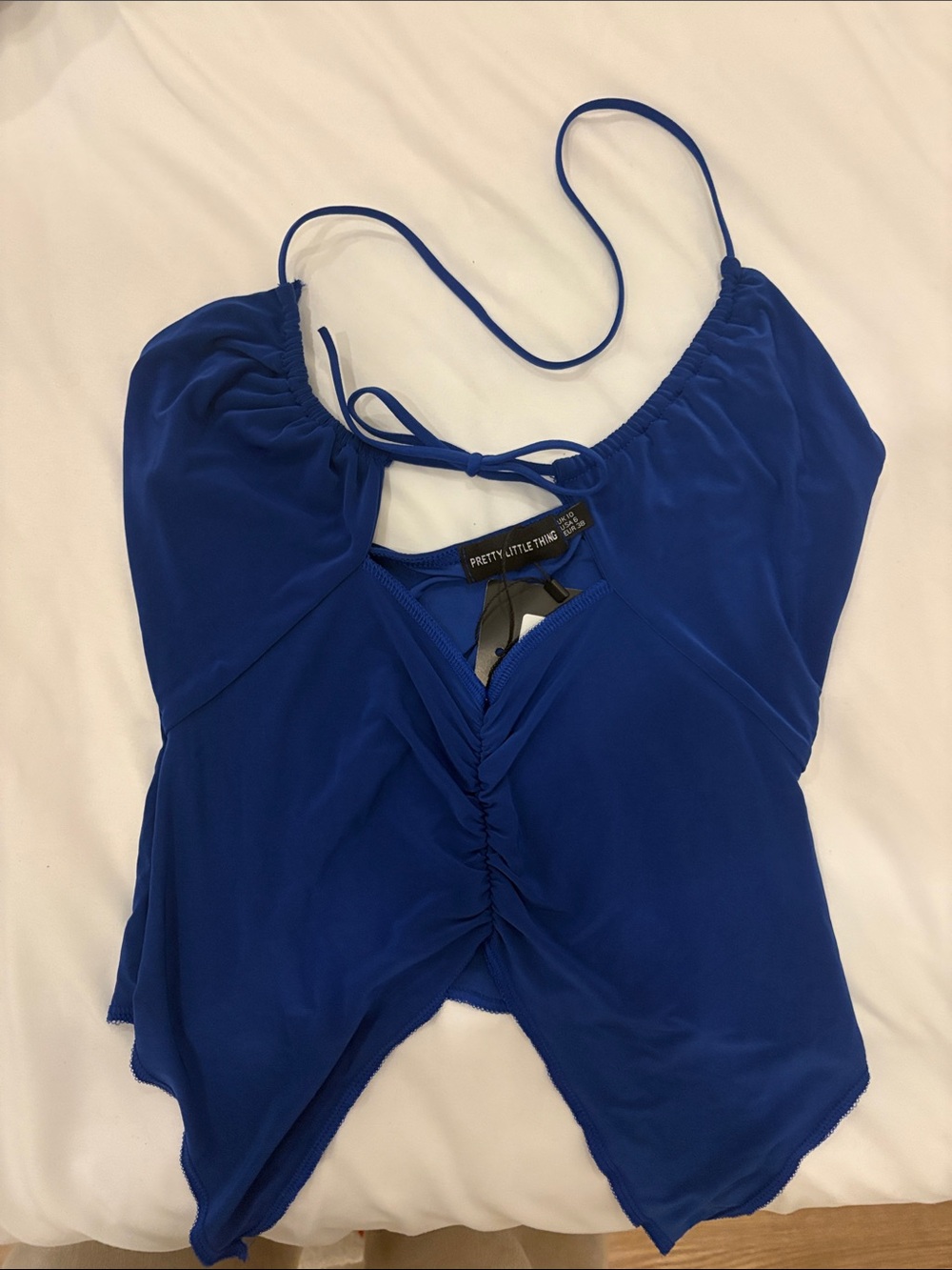 PrettyLittleThing Cobalt Blue Ruched Halter Crop Cami